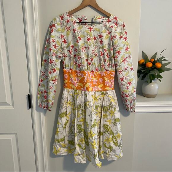 Coco Shop Floral Cotton Poplin Long Sleeve Mini Dress Small - Picture 14 of 14